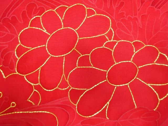  塩瀬　流水に花模様　刺繍　名古屋帯